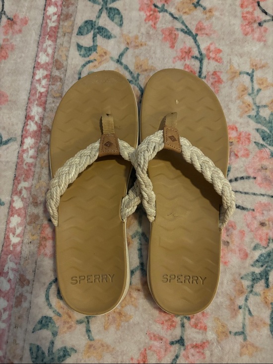 Sperry Shoes - Sperry Braided Rope Flip Flops in Tan and Cream